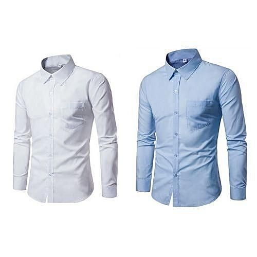 2 In1 Classic Men Plain Shirts Office White And Skye Blue