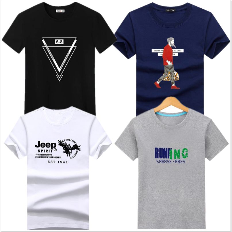 T-shirt 100% Cotton 4 Pcs Shirts Men's Fashion Short Sleeve