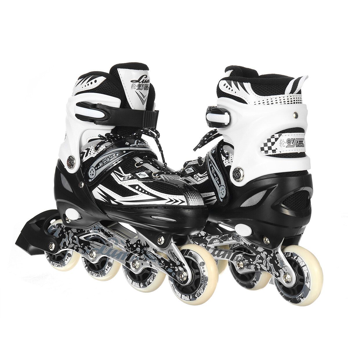 (31-42 Size) S/M/L Flashing Unisex Adult/Kid Breathable Inline Speed Skates Roller 4 Wheels Skating Shoes Adjustable Protective Bracers LED Flash Wheels Skates Gifts For Girl Boy Safety Roller Skates Toys Black