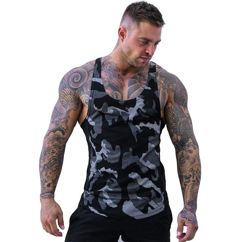 2019 Fitness  Print Men Tank Top Bodybuilding Military Sleeveless Man Casual Singlet Vest Undershirt Dropshipping(#Gray) HON
