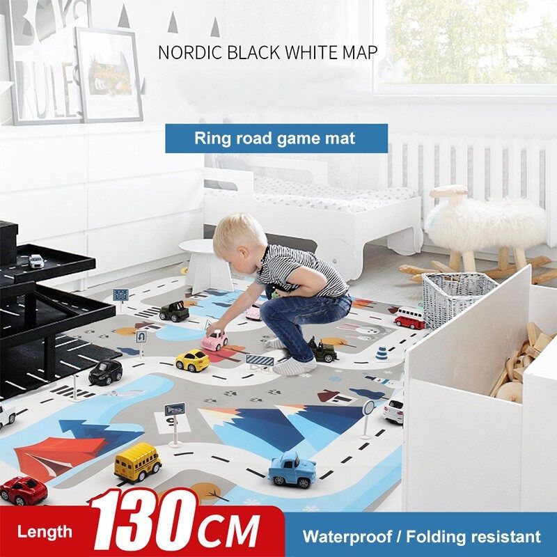 Blanket Toy Nordic Game Mat Baby Room Carpet Kid's Traffic Parking Lot Map Rug Road Sign Alloy Model Cars Outdoor Playing Mat