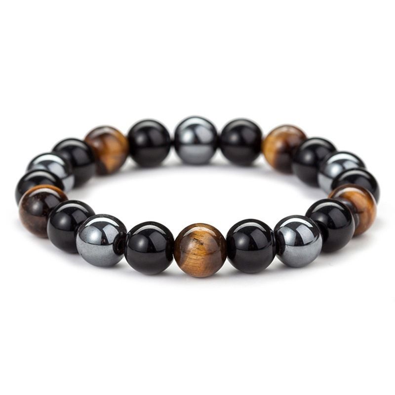Men's Obsidian Hematite Tiger Eye Beads Bracelet