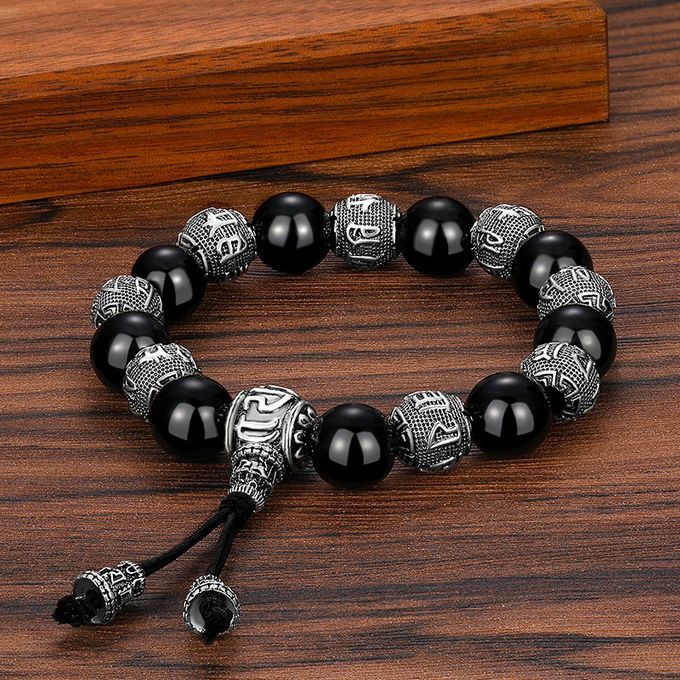 Mens Obsidian Beads Infinite Truth Rosary Bracelet