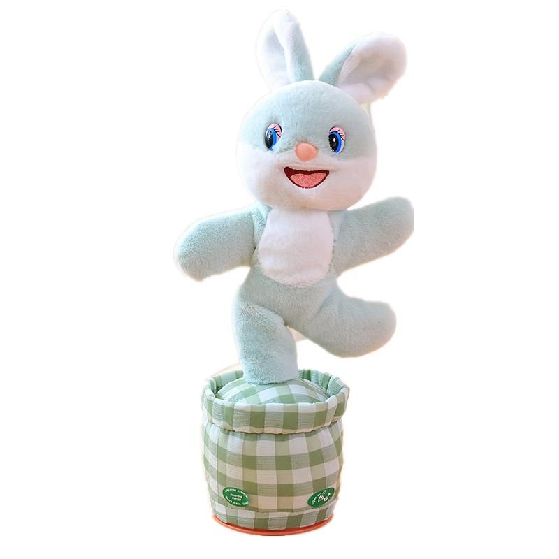 Dancing Talking & LED Glow Wiggle Dancing Bunny Toys Record & Repeating What You Say with Chinese Songs Rechargeable Education T