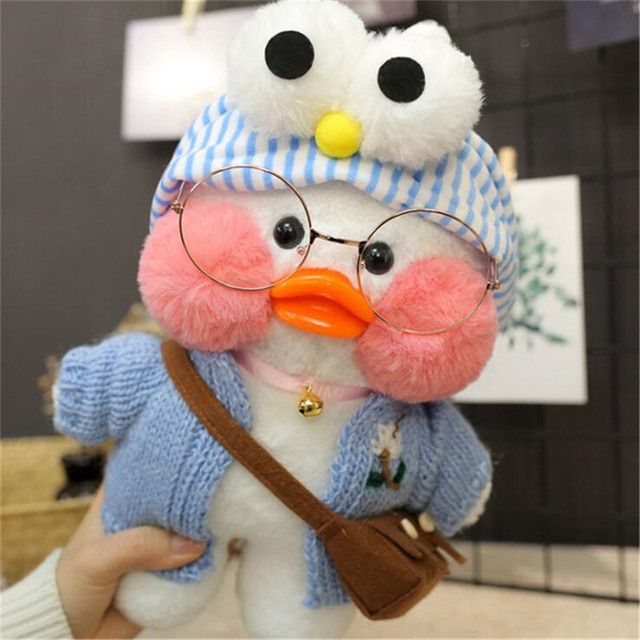 30cm Cute Plushie Lalafanfan Yellow Duck Stuffed Animals Soft Plush Toys For Girls Kids Kawaii Doll Birthday Christmas Gift(#SCL001-lan Kaishan-w)