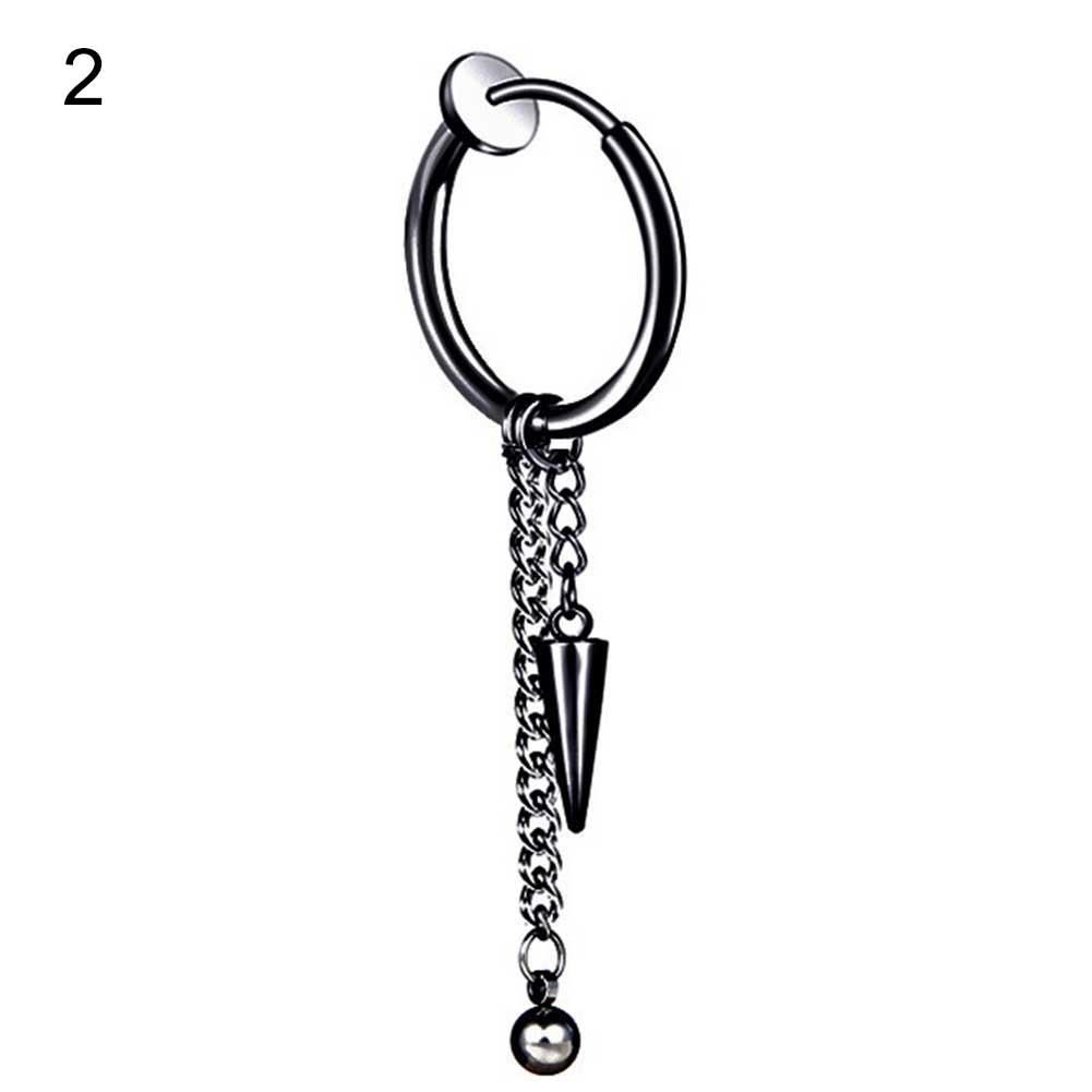 1Pc Men Fashion Long Chain Ear Piercing Loop Clip-Black