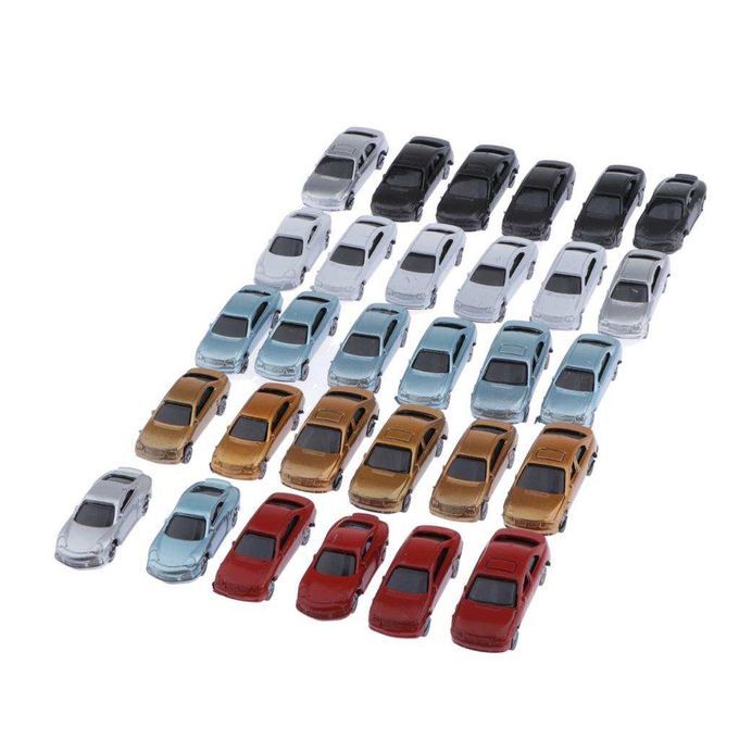 30pcs Painted Model Cars 1:100 HO Buildings Parking Train Scenery
