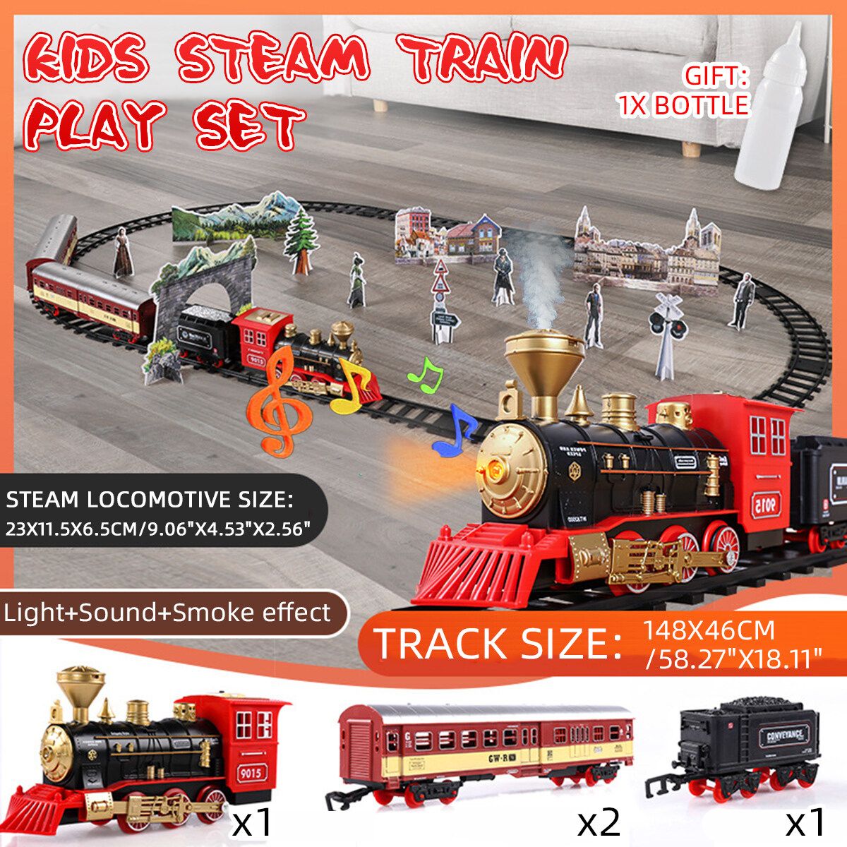 Electric Train Rail Set Track Model Toy Baby Railway Light Music Smog Kid Gift