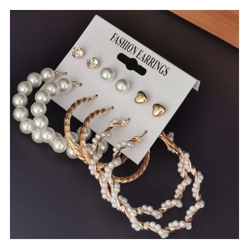 6 In 1 Set Of Hoops,Studs & Pearl Mix Shape  Classy Earrings For Babes Gift Idea