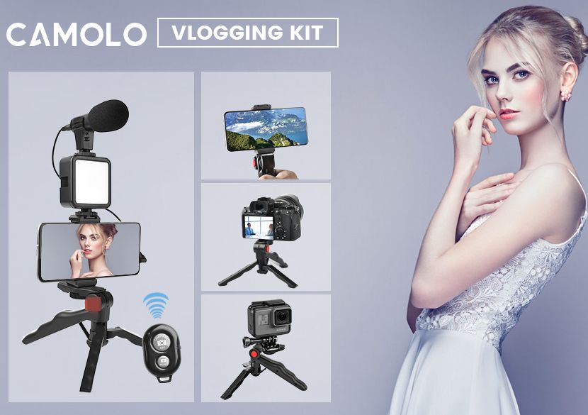 Vlogging Kit/Video Maker Kit +Mic+Tripod+Holder /Ring Light