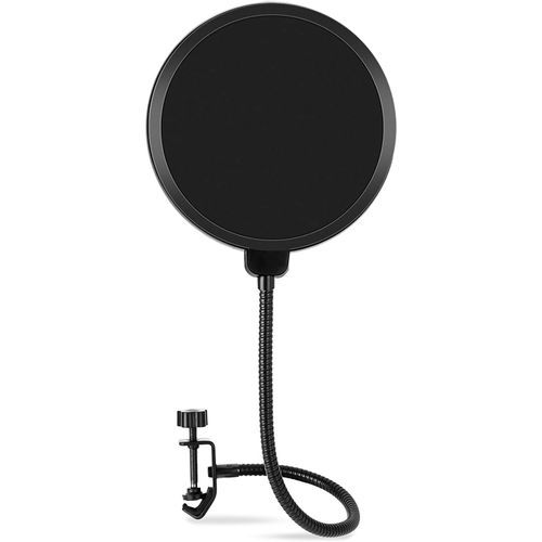 Upgraded Microphone Pop Filter Mask Shield For Blue Yeti And Other Mic, 6 Inch Dual Layered Pop Wind Screen With Enhanced Flexible 360° Gooseneck Clip Stabilization Arm