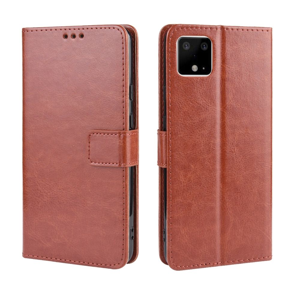Retro Crazy Horse Texture Horizontal Flip Leather Case For Google Pixel 4 , With Holder & Card Slots & Photo Frame(Brown)