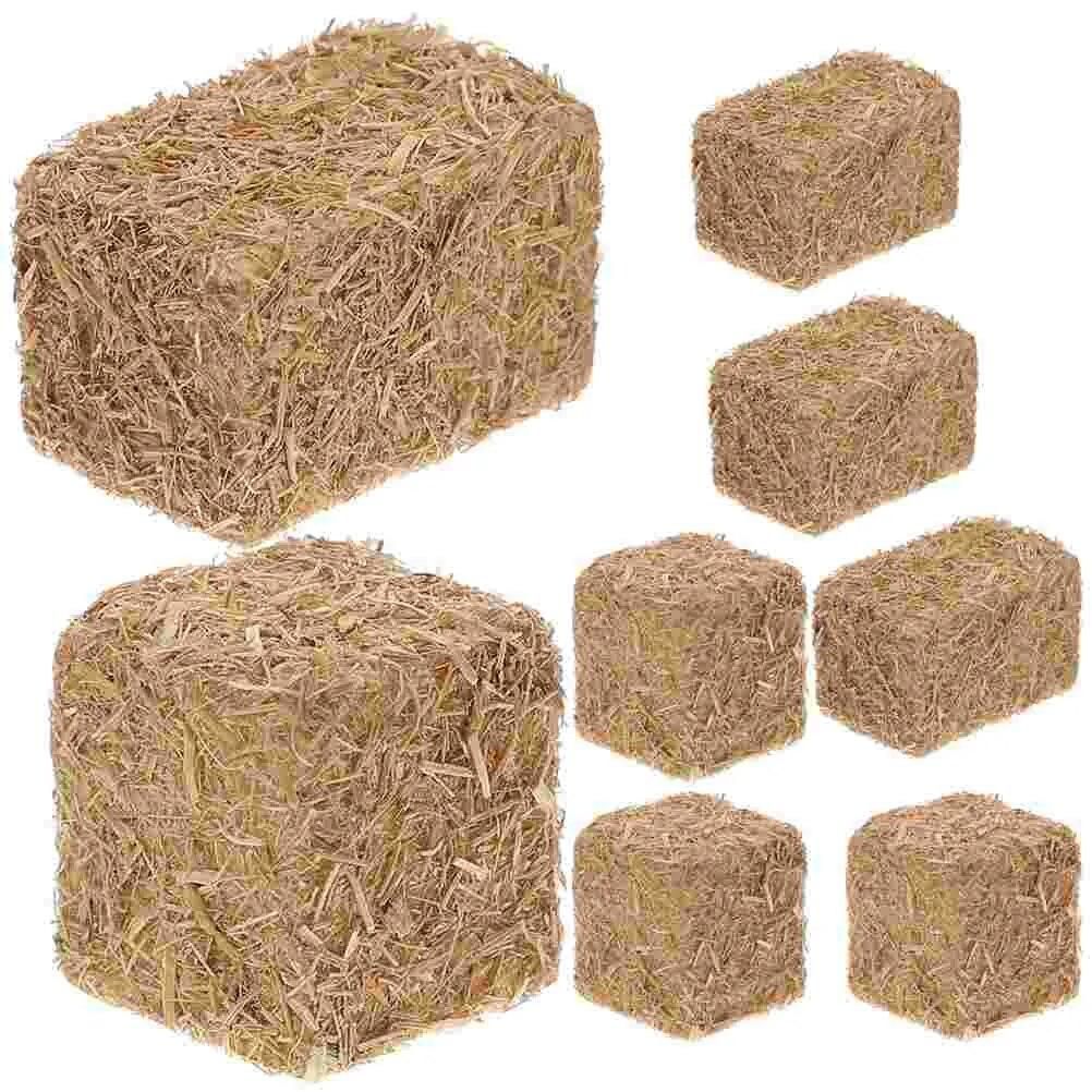 8pcs Mini Hay Bales Small Decorative Hay Table Decoration Rustic Mini Farm Haystack