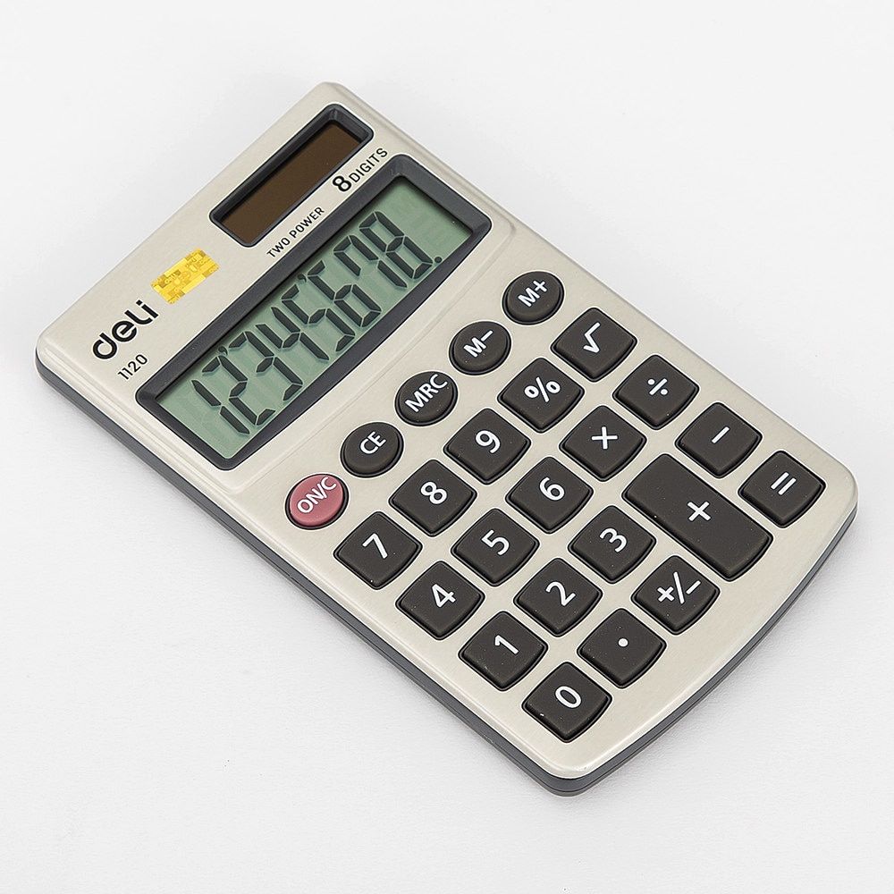 E1120 Mini Calculator Metal Pocket Calculator 8-digit Cover Battery &Solar Dual Power Hand Carry Business Office Stationery Light Grey