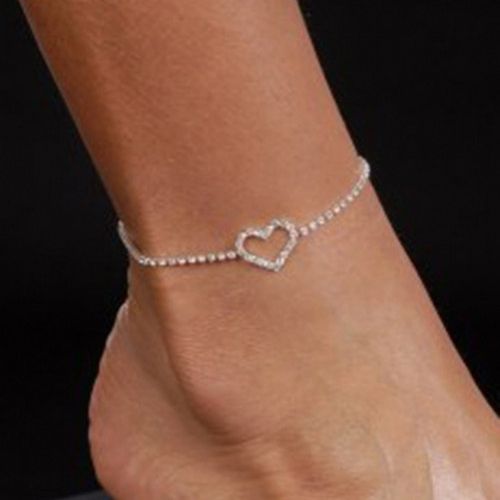 Lady Love Heart Rhinestone Ankle Bracelet Sandal Beach Foot-