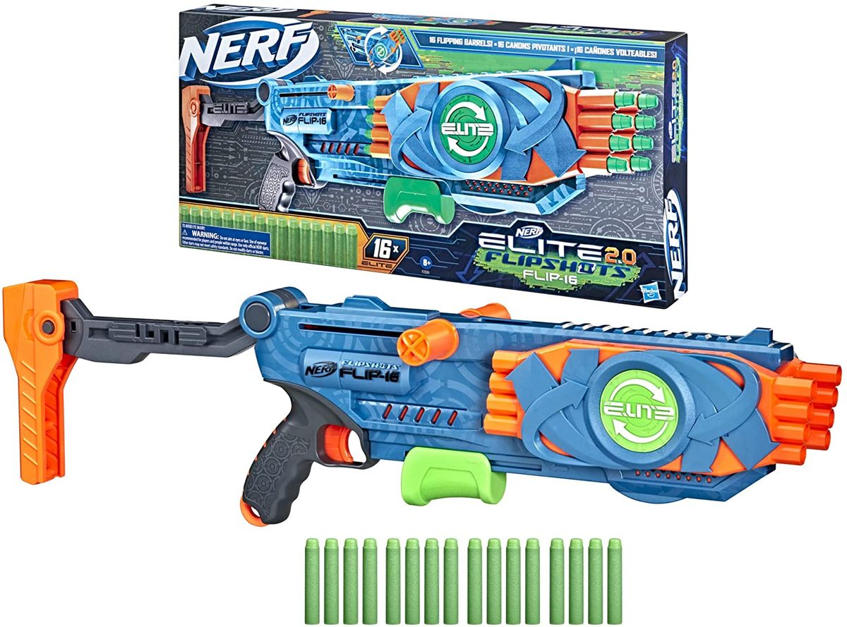 Elite 2.0 Flipshots Flip-16 Blaster With 16 Dart Barrels And 16 Official Darts