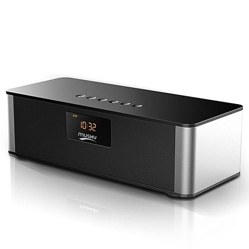 Portable FM Radio Wireless Bluetooth 4.0 Speaker 10W Alarm Clock MP3 Player APE FLAC Lossless Music Support, Hands Free Calling Mic, Micro TF SD Card, USB AUX Input 8 Hour Play 2000mAh Battery -Black HT-S