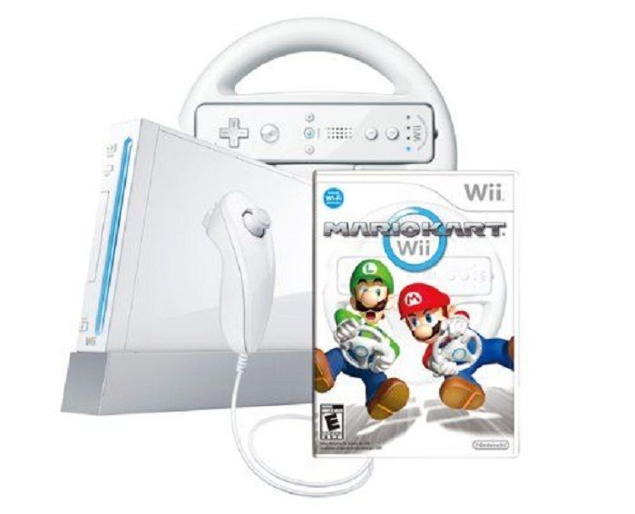 Nintendo Wii Console With Mario Kart+Wheel Wii Bundle-White