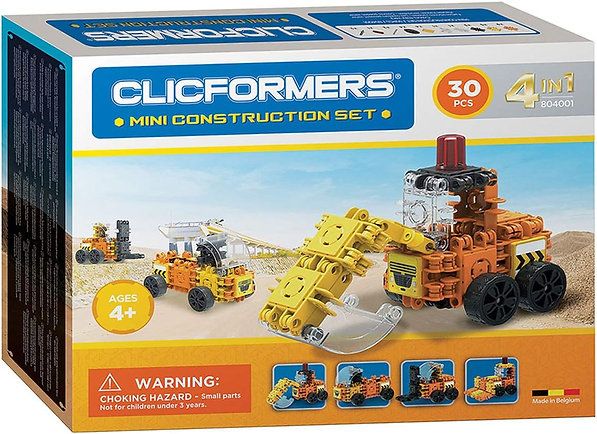Mini Construction Set 30 Piece 4 In 1 Excavator, Yellow And