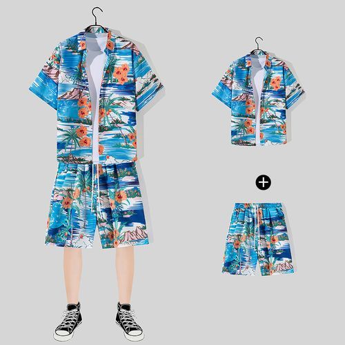 2-in-1 Beach Short Sleeve Shirt Short Pant Set(Set Of 2)