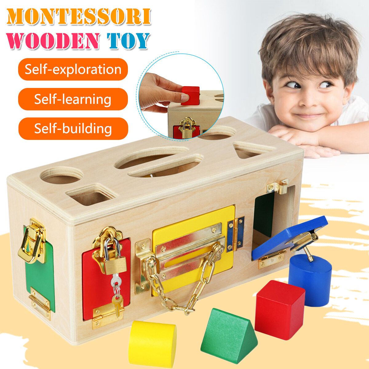 29x12x14cm Wooden Montessori Lock Latch Box Toy For Children Kids Early Education Toy Gift