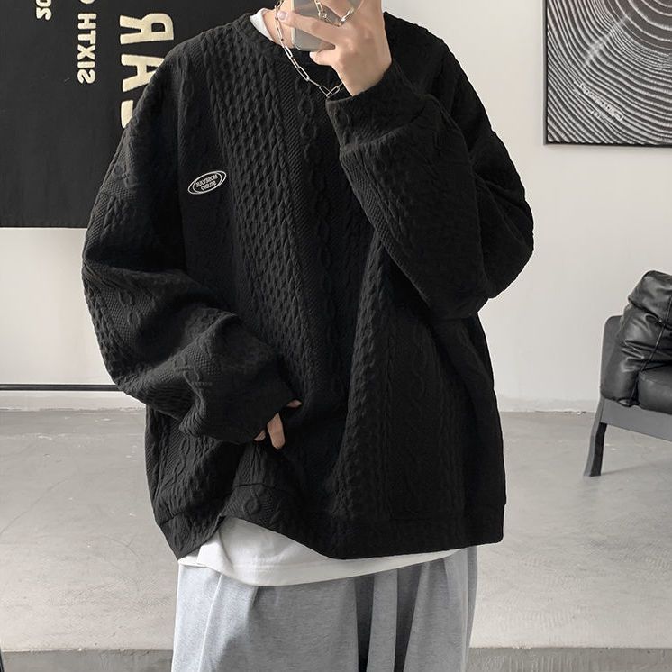 Autumn  Light Luxury Fashion Sweater Men Round Neck-Black