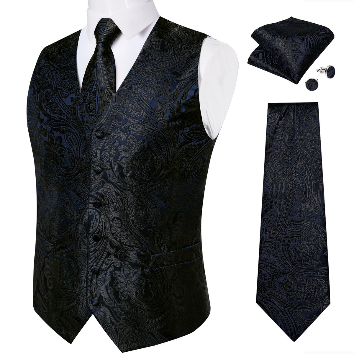 (M-144)White Suit Vest For Men Paisley Pink Blue Gold Purple Men's Wedding Waistcoat Neck Tie Set Tuxedo Vest Men DiBanGu DOU