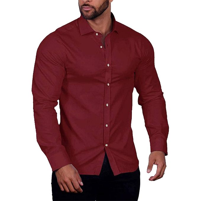 Men‘s Shirt Fashion Formal Long Sleeve Business-Red