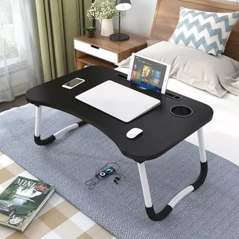 Portable Multifunctional Foldable Laptop Stand With Cup Hole - Black