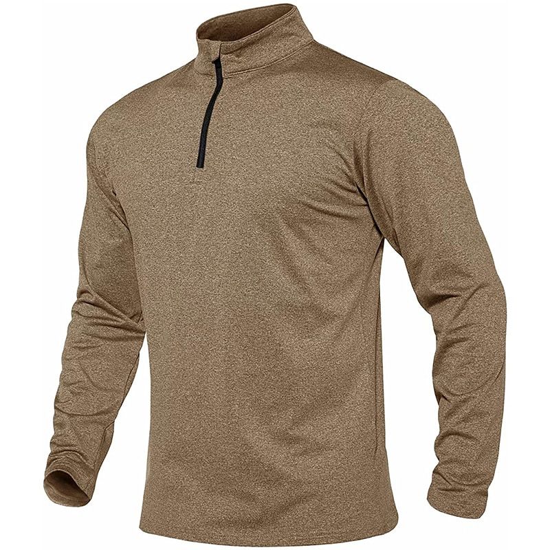 Men's Thin Fleece Sweater Quarter Zip Turtleneck Long-Khaki