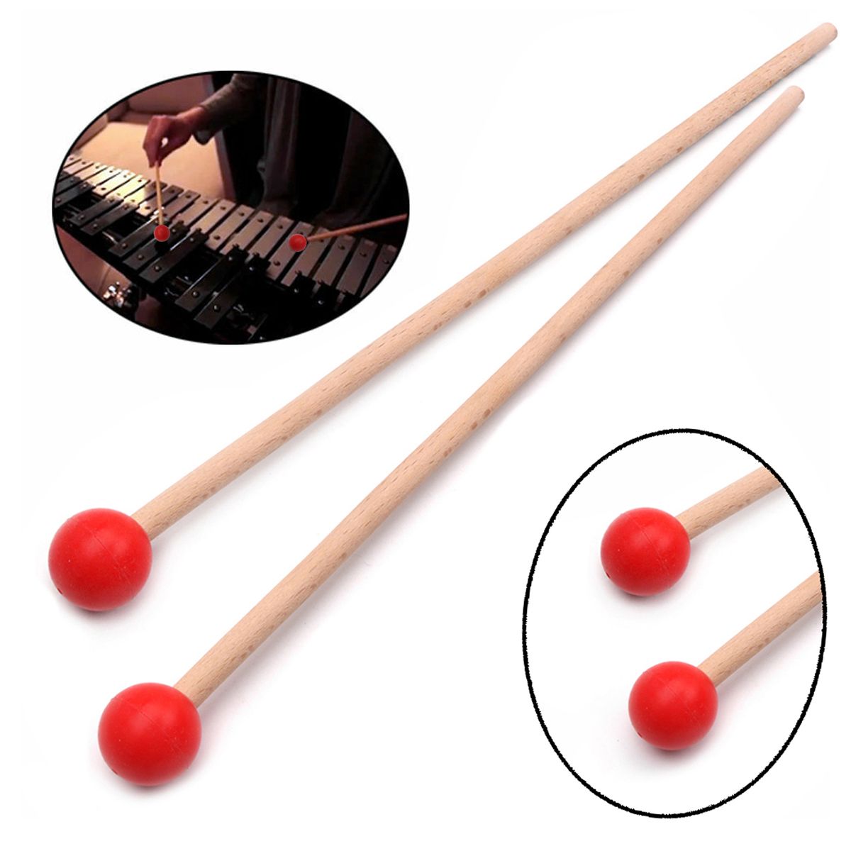 1 Pair Professional Xylophone Marimba Mallet Drumsticks