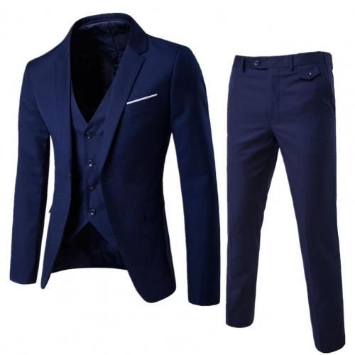 Men Spring Classic Blazers Suit Sets Men Business Blazer +Pants Suits Sets Autumn Men Wedding Party Set Light Navy