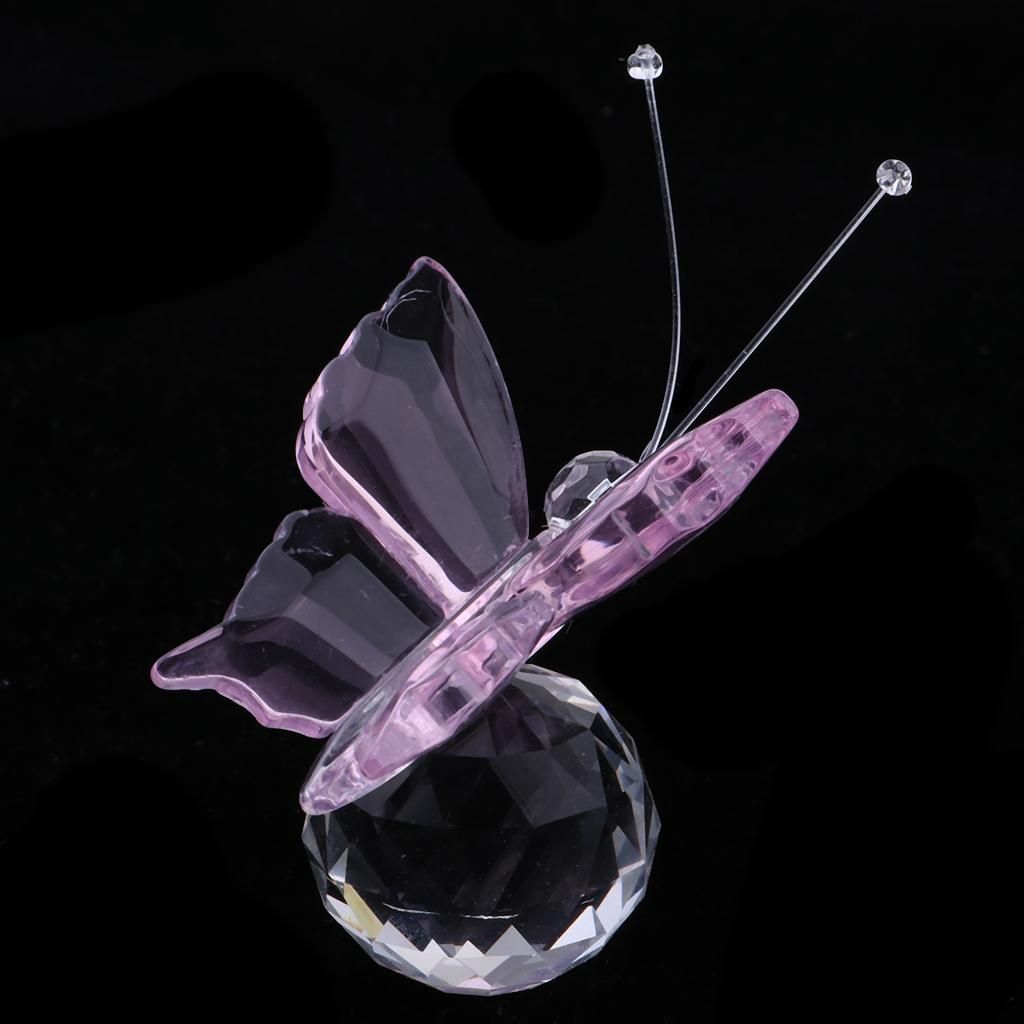 Crystal Flying Butterfly With Ball Base Figurine Cut Glass Pink
