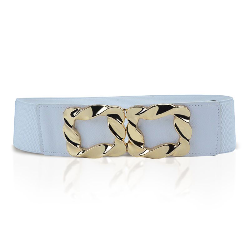 Women Waist Fashion Belt With Metal Buckle - White