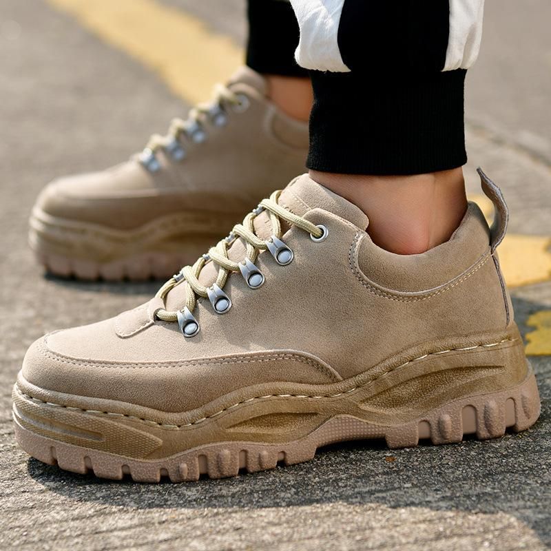 Men's Shoes Retro Men's Thick Soled Heightening Men's Shoes Khaki