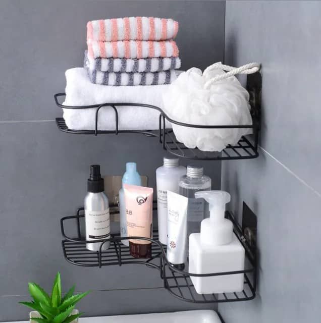 2 Pcs Wall Mounted Decorative Bathroom  Corner Caddy Shelf