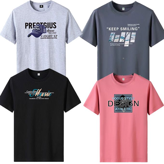 4 Pcs Shirts Men's Summer Short Sleeve Printed Men T-shirt