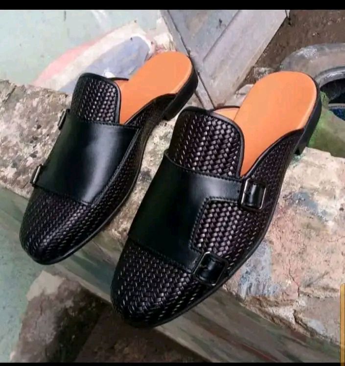Men Basket Two Buckle Leather Half Shoe Black