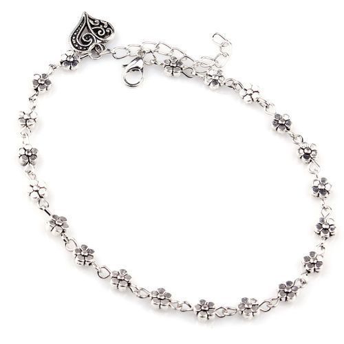 Vintage Floral Hollow Heart-shaped Pendant Anklet For Ladies