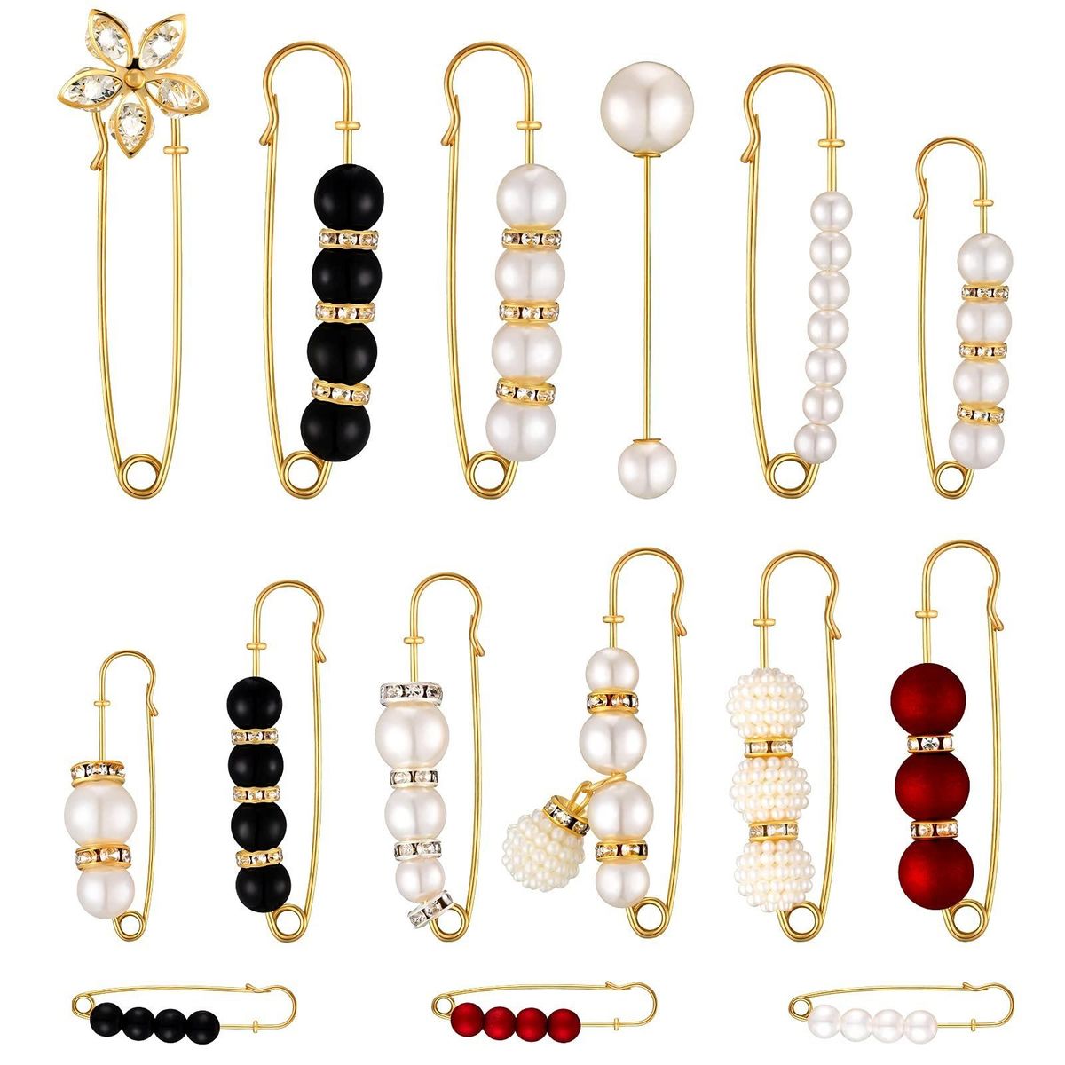 15Pcs Sweater Clips Heavy Duty Safety Pins Faux White Pearl