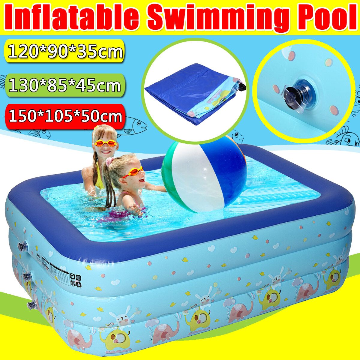 （120/130/150cm） PVC Inflatable Large Space Swimming Pool For Kid & Family Outdoor Pool Foot Air Pump