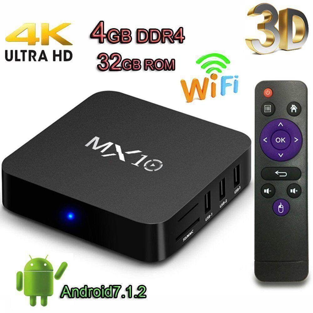 4K MX10 Smart TV Box 4G 32G TV Box Android 7.1.2 RK3328 Quad Core 4GB DDR4 32G