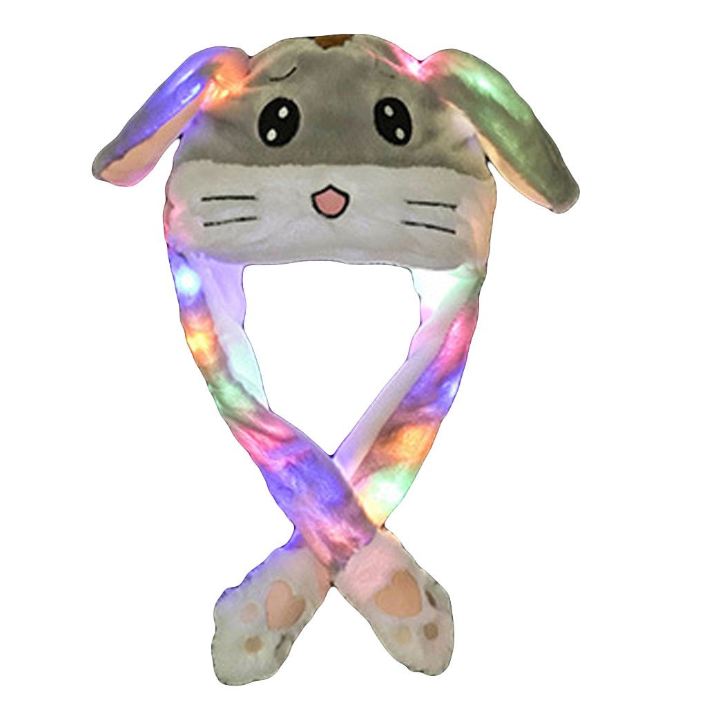 Lovely Luminous/no Light Plush Rabbit Hat Funny Play Toy Up Down Moving Bunny-GY