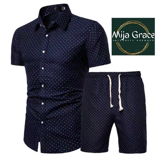 {MijaGrace} Men's Casual Floral Printed Shirt & Shorts 2 Piece Set - Blue