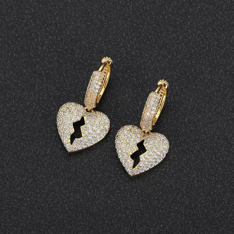 Hip Hop Ice Out Broken Heart Dangle Earrings