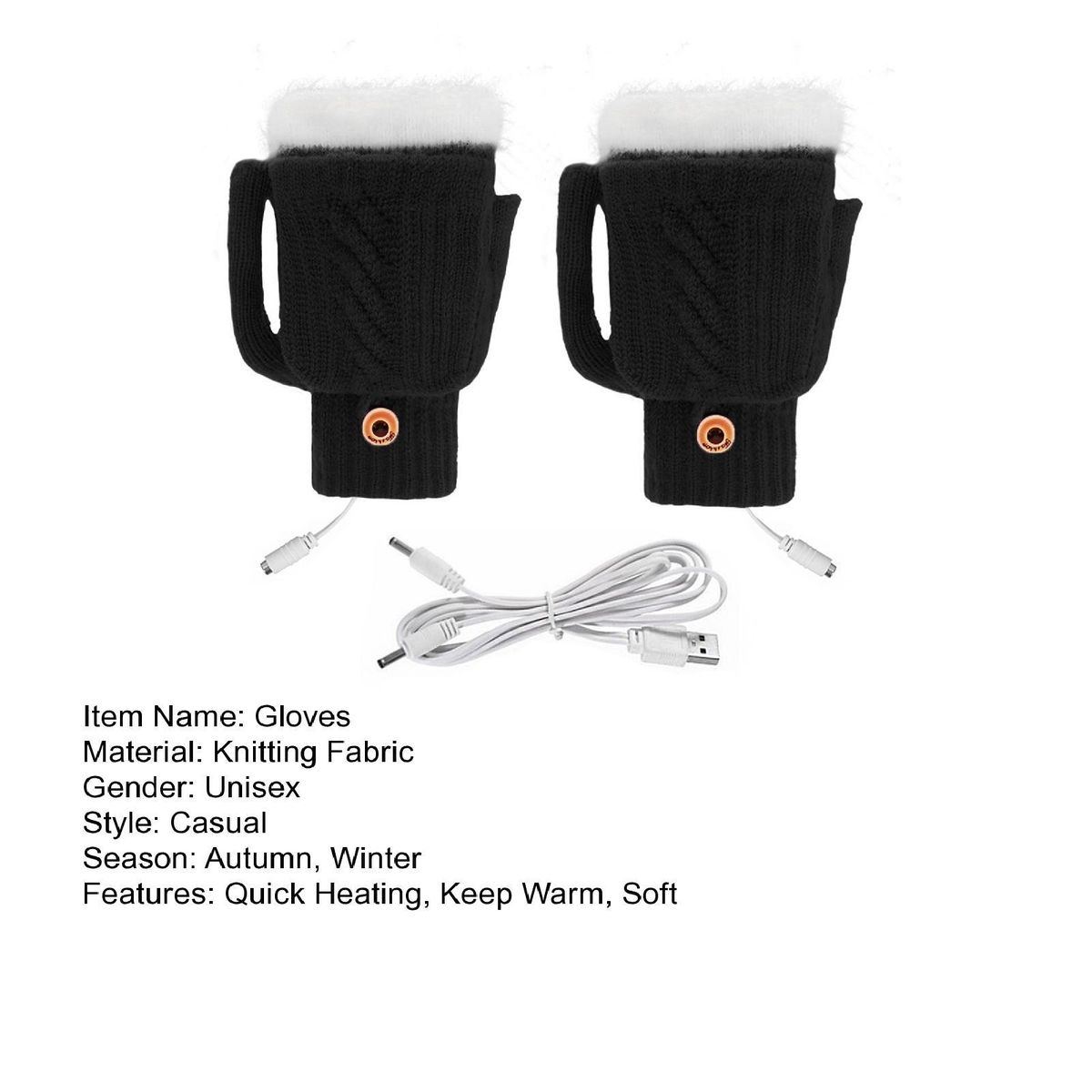 1 Pair Electric Winter Thermal Electric Work Typing Black