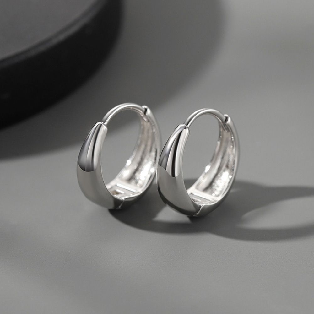 Silver Earrings Men's Trend Single Simple Smooth 360° Mirror Polishing Jewelry