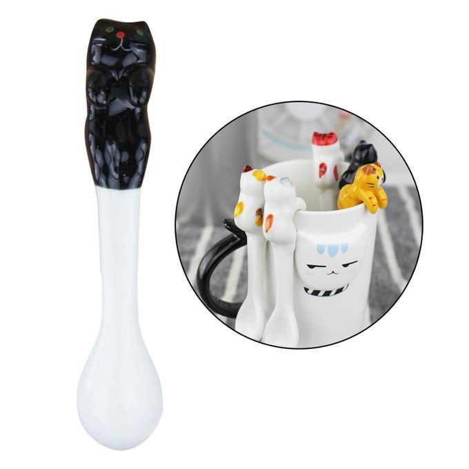 Cute Ceramics Spoon Cat Shape Iced Tea Spoon Teaspoons For Black Cat