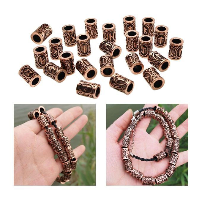 24x Norse Viking Runes Bead Vintage Style Metal For Bracelets Pendant