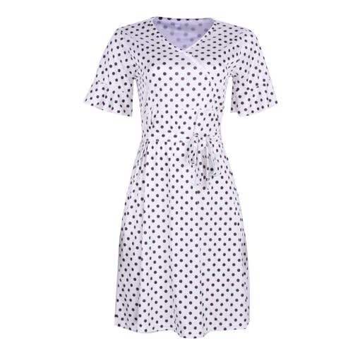 Front Wrap Dotted Dress - White